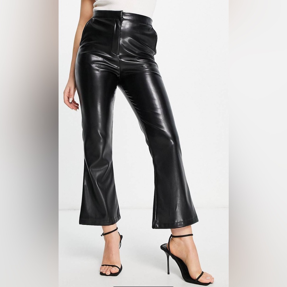 Cropped black faux leather kickflare pants